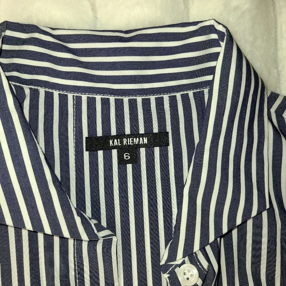 Kal Rieman Double blue and white Collar Button-Down  3/4 Sleeve Relaxed  Shirt - Picture 11 of 11